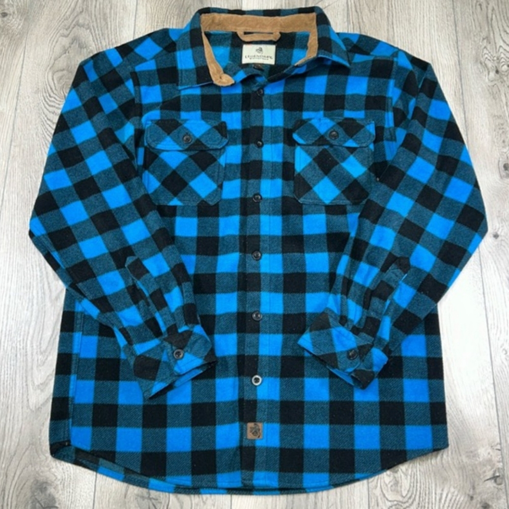 Legendary Whitetails - Buck Camp Flannel Shirt Blue Black Plaid Corduro - Size L
